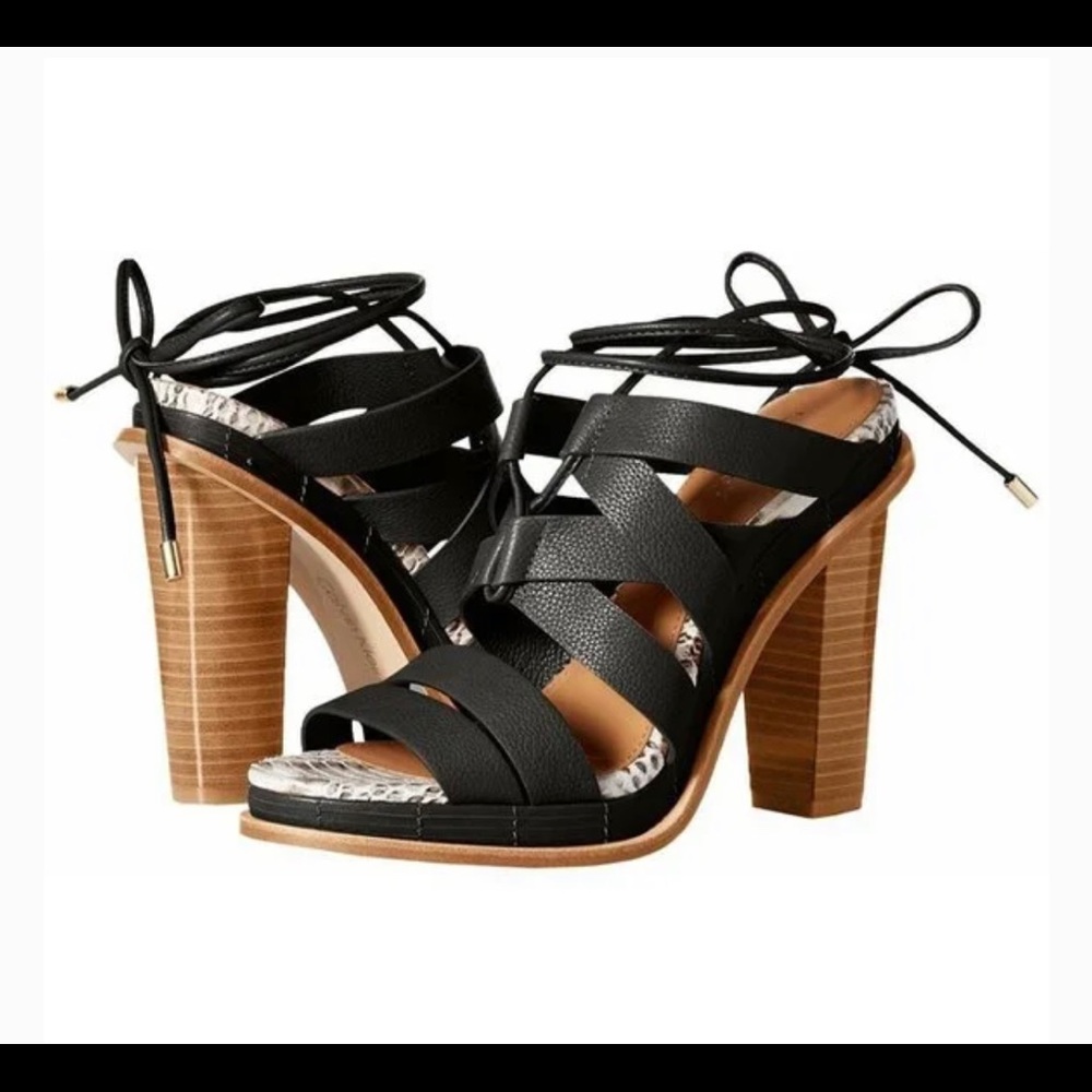 CALVIN KLEIN Platform Sandals Ankle Wrap Leather Strap 5” heel